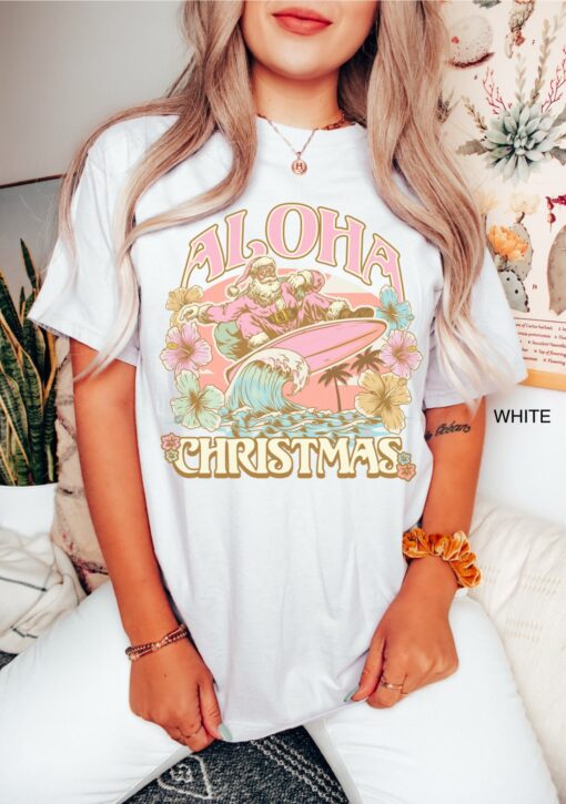 vintage t shirt surfing santa aloha christmas tee hawaiian design mele kalikimaka funny christmas shirt for holiday parties zvqtp