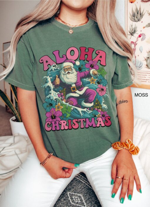 vintage t shirt surfing santa aloha christmas tee hawaiian style mele kalikimaka funny christmas shirt for holiday parties jgtlg