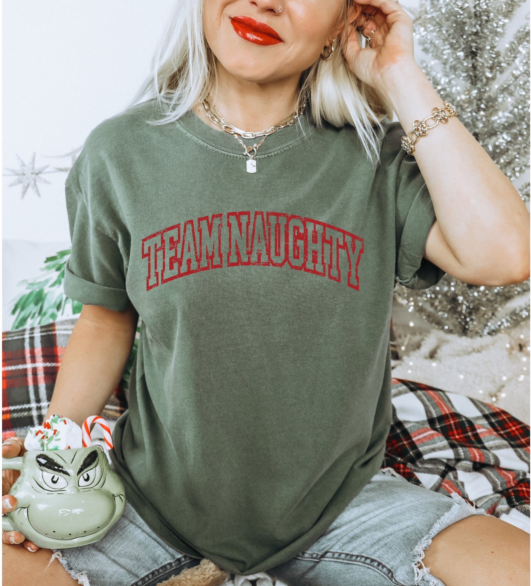 vintage t shirt team naughty comfort colors funny christmas shirt for women christmas party tee and group wear
