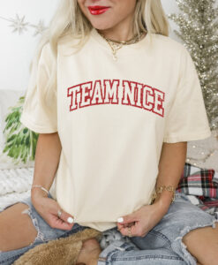 Vintage T Shirt Team Nice Design Funny Christmas Shirt for Women Retro Varsity Style Comfort Colors Tee for Holiday Parties