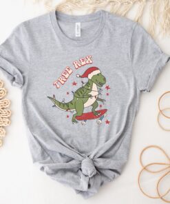 vintage t shirt tree rex design funny christmas graphic tee for women with retro dinosaur theme ideal for holiday celebrations 2efne