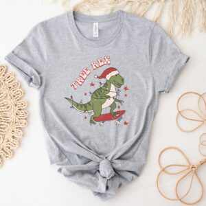 vintage t shirt tree rex design funny christmas graphic tee for women with retro dinosaur theme ideal for holiday celebrations 2efne