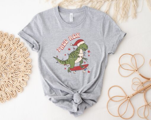 vintage t shirt tree rex design funny christmas graphic tee for women with retro dinosaur theme ideal for holiday celebrations 2efne