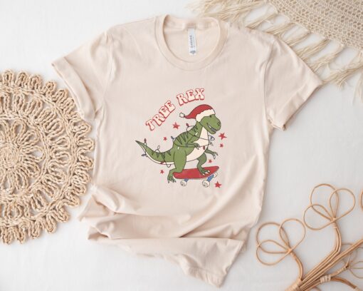 vintage t shirt tree rex design funny christmas graphic tee for women with retro dinosaur theme ideal for holiday celebrations t0gmt