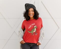 vintage t shirt tree rex design funny christmas graphic tee for women with retro dinosaur theme ideal for holiday celebrations xf4j7