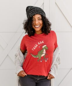 vintage t shirt tree rex design funny christmas graphic tee for women with retro dinosaur theme ideal for holiday celebrations xf4j7