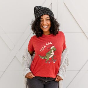 vintage t shirt tree rex design funny christmas graphic tee for women with retro dinosaur theme ideal for holiday celebrations xf4j7