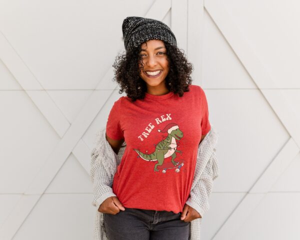 vintage t shirt tree rex design funny christmas graphic tee for women with retro dinosaur theme ideal for holiday celebrations