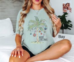 Vintage T Shirt Tropical Christmas Palm Tree Design Merry Christmas Tee for Family Beach Gatherings and Holiday Celebrations