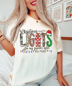 vintage t shirt with christmas lights design featuring animal print and merry bright theme for holiday celebrations 17nxc