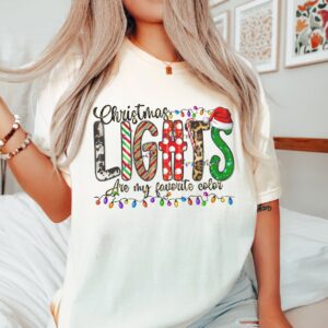 vintage t shirt with christmas lights design featuring animal print and merry bright theme for holiday celebrations 17nxc