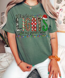 vintage t shirt with christmas lights design featuring animal print and merry bright theme for holiday celebrations add5y