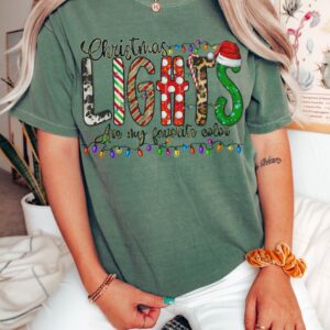 vintage t shirt with christmas lights design featuring animal print and merry bright theme for holiday celebrations add5y