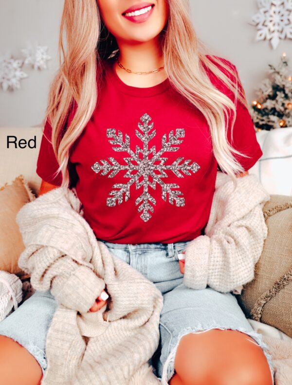 vintage t shirt womens christmas snowflake top with faux silver glitter winter design oversized holiday tee for seasonal style acnqq