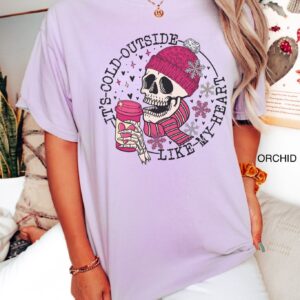 vintage t shirt womens funny valentines day skull design cold like my heart oversized tee for winter and coffee lovers ejcia