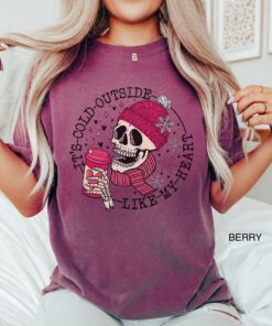 vintage t shirt womens funny valentines day skull design cold like my heart oversized tee for winter and coffee lovers fkyip