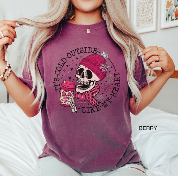 vintage t shirt womens funny valentines day skull design cold like my heart oversized tee for winter and coffee lovers fkyip