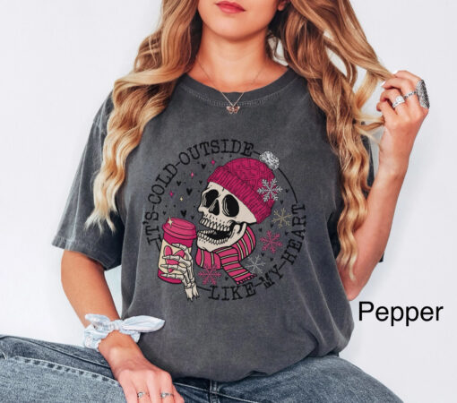 vintage t shirt womens funny valentines day skull design cold like my heart oversized tee for winter and coffee lovers jlazr