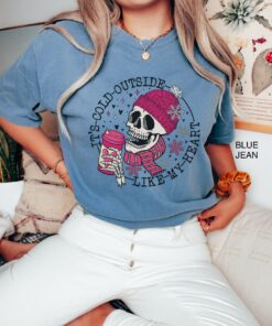 vintage t shirt womens funny valentines day skull design cold like my heart oversized tee for winter and coffee lovers z0esf