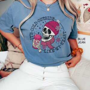 vintage t shirt womens funny valentines day skull design cold like my heart oversized tee for winter and coffee lovers z0esf