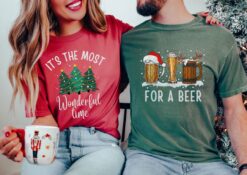 Vintage T Shirts Funny Christmas Couples Party Shirts Matching Comfort Colors Beer Shirt for Holiday Celebrations and Pajama Fun