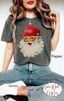 Vintage T Shirts Funny Christmas Shirt with Trump Santa Design Oversized Comfort Colors Tee for Political Holiday Celebrations