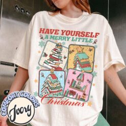 Vintage T Shirts Have Yourself a Merry Little Christmas Shirt Comfort Colors with Bookish Design for Bookworms and Booktroverts