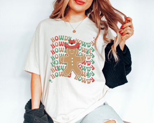 vintage t shirts howdy gingerbread man western christmas shirt for women with trendy cowboy design and country style 1ramt