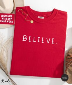 Vintage T Shirts Matching Christmas Shirts Believe Merry Bright Custom Tee Minimalist Retro Design for Holiday Celebrations