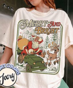 vintage t shirts merry and bright retro santa claus shirt with christmas tree design for family holiday celebrations pyyg1