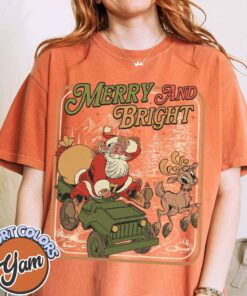 vintage t shirts merry and bright retro santa claus shirt with christmas tree design for family holiday celebrations qzuff