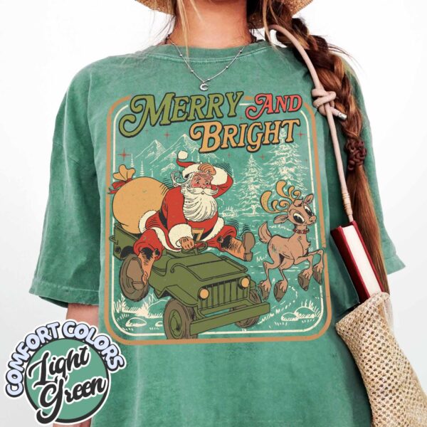 vintage t shirts merry and bright retro santa claus shirt with christmas tree design for family holiday celebrations ry1cb