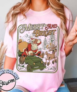 vintage t shirts merry and bright retro santa claus shirt with christmas tree design for family holiday celebrations s7cj3