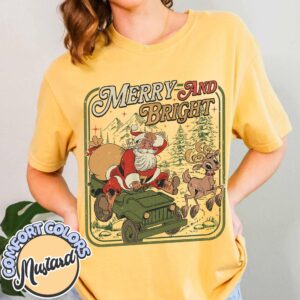 vintage t shirts merry and bright retro santa claus shirt with christmas tree design for family holiday celebrations xig6r