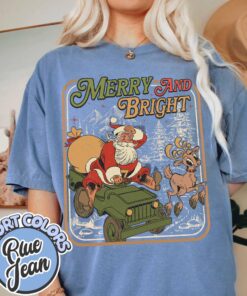 vintage t shirts merry and bright retro santa claus shirt with christmas tree design for family holiday celebrations zua1l