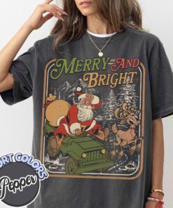 vintage t shirts merry and bright retro santa claus shirt with christmas tree design for family holiday celebrations zuysr