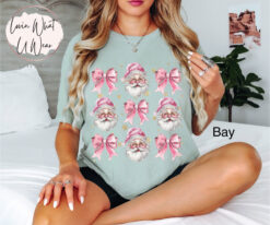 vintage t shirts pink santa t shirt with bow oversized comfort colors christmas tee trendy holiday top for women bmsg5
