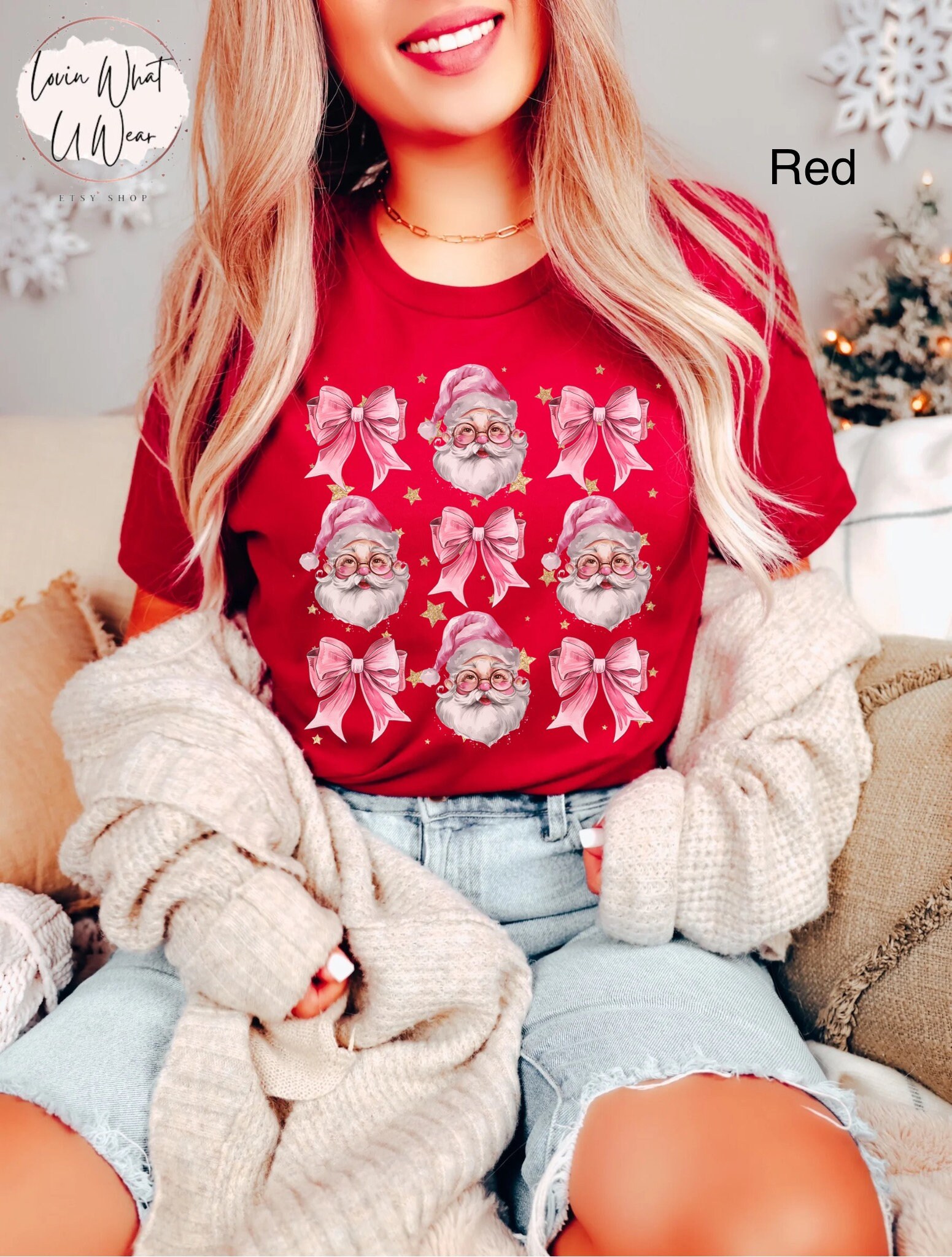 vintage t shirts pink santa t shirt with bow oversized comfort colors christmas tee trendy holiday top for women bstad