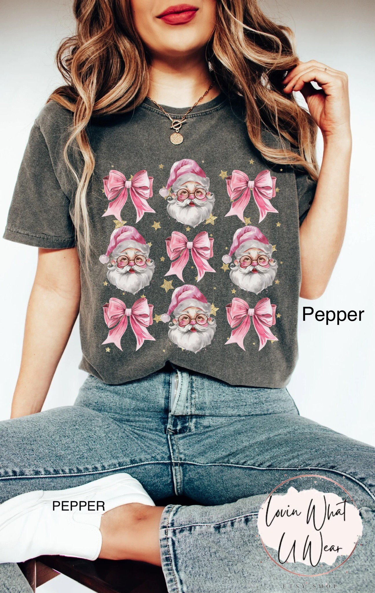 vintage t shirts pink santa t shirt with bow oversized comfort colors christmas tee trendy holiday top for women g1lsf