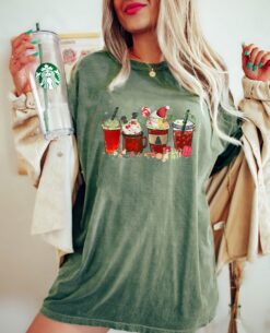 Vintage T Shirts Santa Latte Christmas Coffee Lovers Shirt Retro Design for Hot Coffee Enthusiasts and Holiday Celebrations