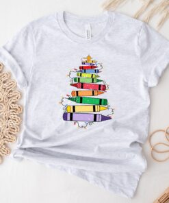 vintage teacher christmas shirt with crayon christmas tree design for holiday celebrations and festive classroom outfits fo0q1