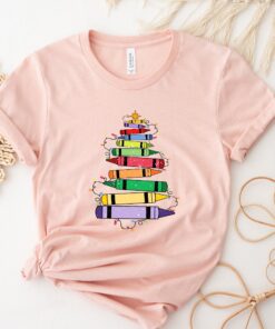 vintage teacher christmas shirt with crayon christmas tree design for holiday celebrations and festive classroom outfits ktw5h