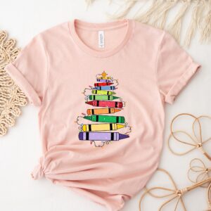 vintage teacher christmas shirt with crayon christmas tree design for holiday celebrations and festive classroom outfits ktw5h