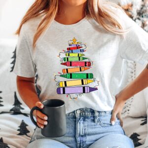 vintage teacher christmas shirt with crayon christmas tree design for holiday celebrations and festive classroom outfits nierm