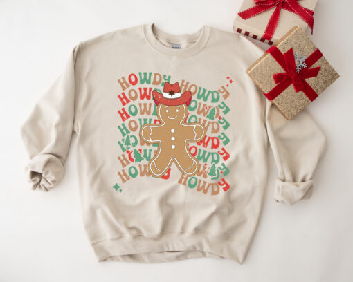 vintage western christmas sweatshirt featuring howdy gingerbread man design for women ideal for country and cowboy holiday celebrations 58j9r