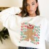 vintage western christmas sweatshirt featuring howdy gingerbread man design for women ideal for country and cowboy holiday celebrations jibio