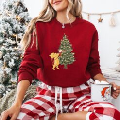 Vintage Winnie the Pooh Christmas Sweatshirt Classic Design with Christmas Tree Print for Holiday Celebrations