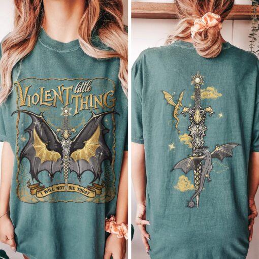 violent little thing t shirt vintage dragon rider womens basgiath war college t shirt i will not die today shirt cakiu