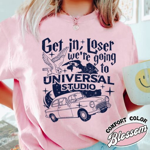 wizard flying car comfort colors shirt vintage universal studios womens wizard school t shirt get in loser tee 3lapi