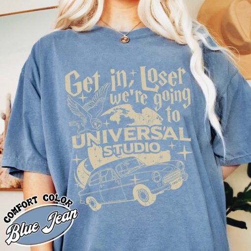 wizard flying car comfort colors shirt vintage universal studios womens wizard school t shirt get in loser tee orifp